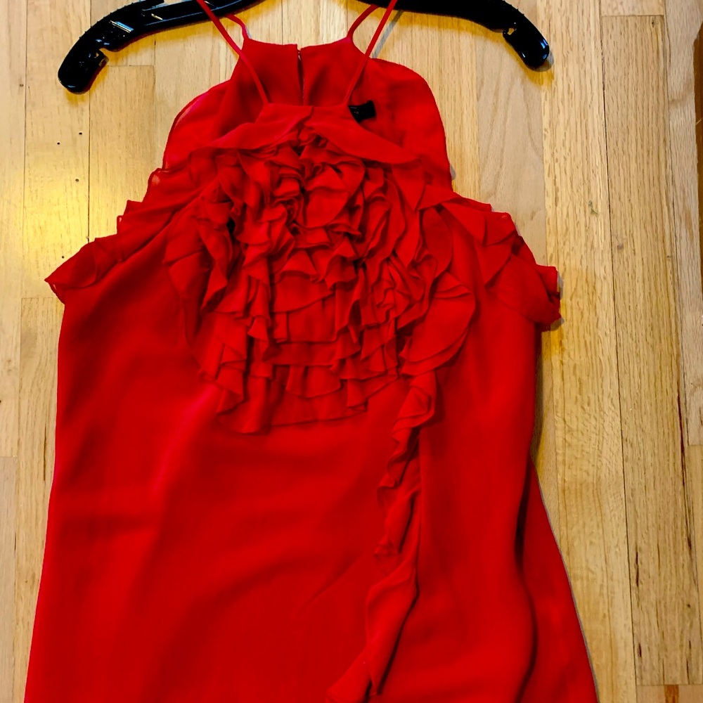 Red BCBG Max Azria ruffle top.
